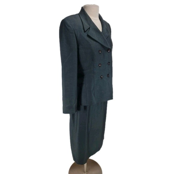 KASPER FOR ASL Women Career Skirt Suit Size 14 Black Three Button Up 121P - Picture 2 of 6